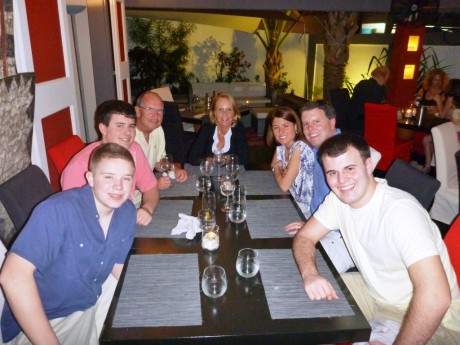 L to R Friend Tommy Rae, Tyler Smyth, Steve and Peg Walsh, Amy,Tom. and Tommy Smyth Jr. at  Le Massai Feb 2012