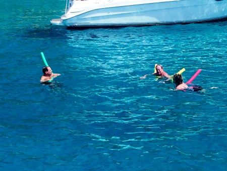 We anchored off of Colombier Beach and jumped into the gorgeous water with our noodles